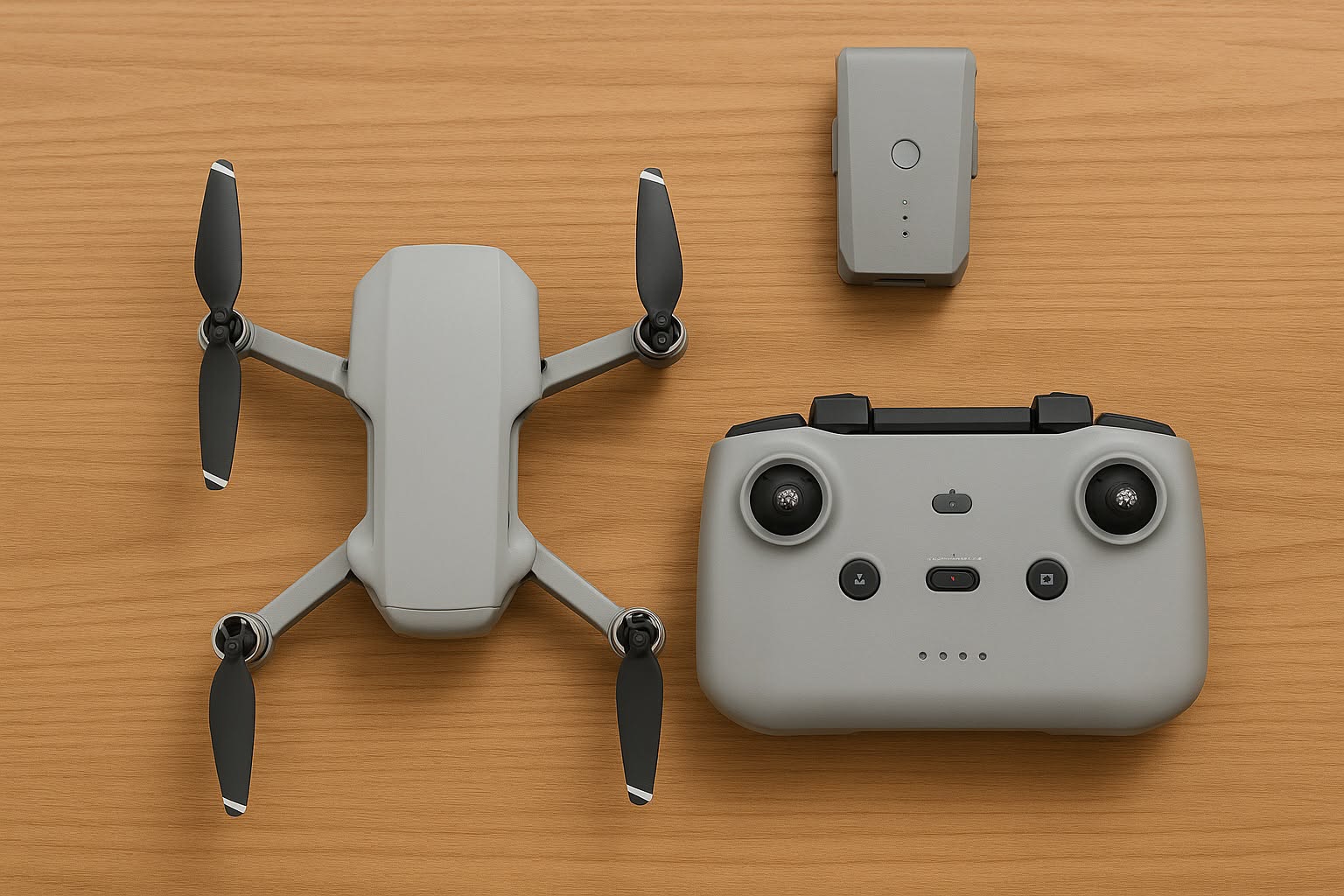 Drone, control y una batería preparados para enviar