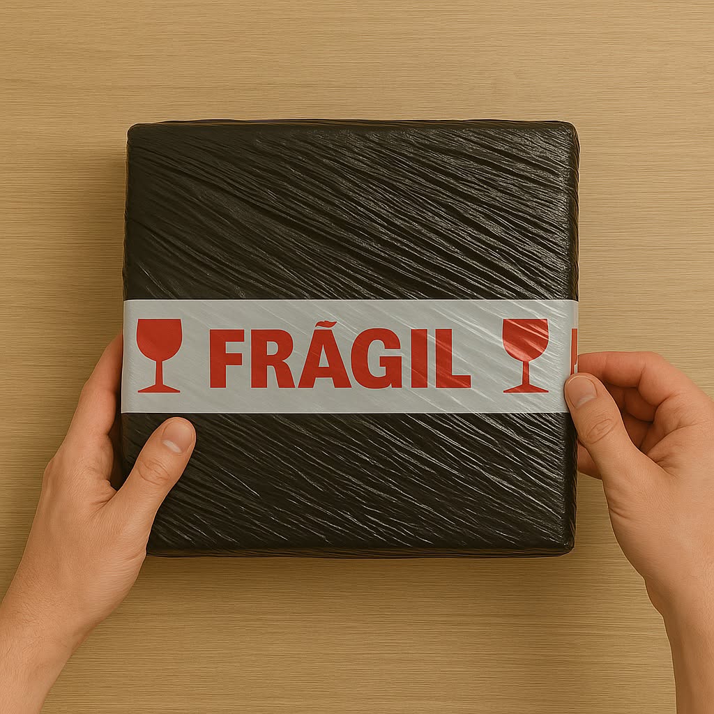 Paquete cerrado e identificado como frágil